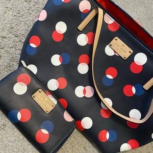 Authentic Kate Spade Polka dots tote, medium sized, gently used, matching wallet